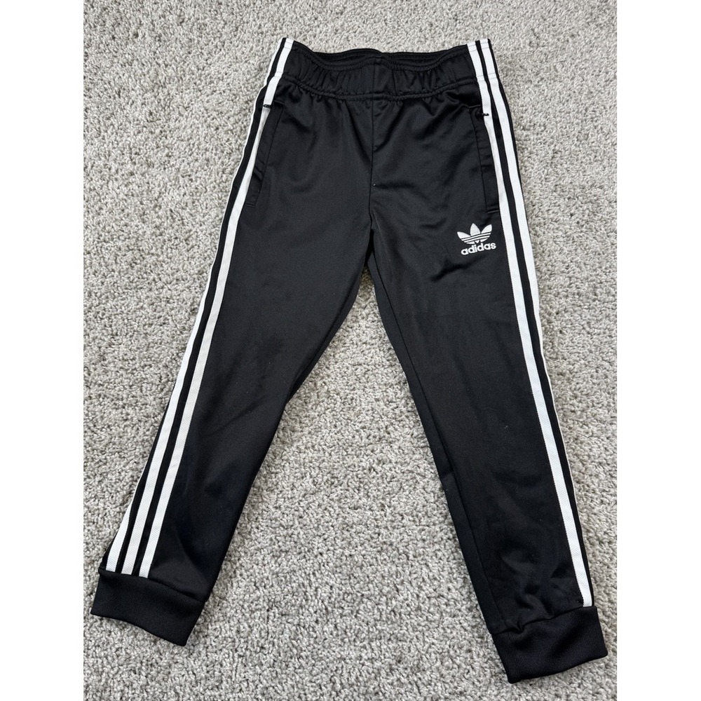 Adidas Youth Joggers Three‎ Stripe Black White Trefoil Pull On Pants 7-8 Y